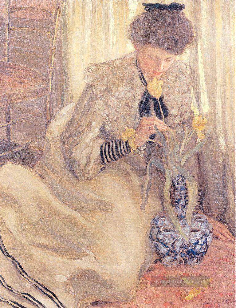 Der gelbe Tulpe Impressionist Frauen Frederick Carl Frieseke Ölgemälde